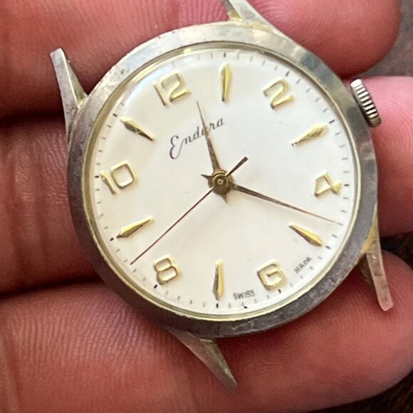 Vintage Endura Swiss Watch Mens Silver Tone Stainless Steel Classic White Dial - Picture 3 of 7